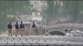 Bridge collapse moment and aftermath footage of Hunza's Hassanabad bridge which destroyed and swept away by a glacial lake outburst flood in Pakistan
