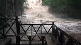 Waterfall overflows after heavy rain in southern Thailand