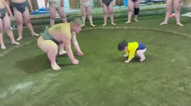 Adorable 16-month-old toddler 'trounces' sumo wrestler in debut match