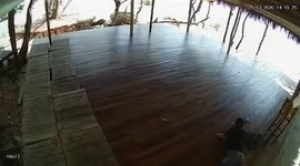 Terrifying moment snake slithers over to man lying on floor inside hut