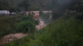 Drivers stranded from mountain landslide in the Philippines