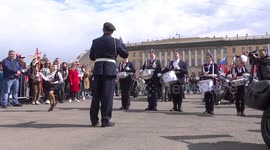 Marching band prepares for Victory Day Parade in St Petersburg, Russia