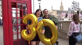 Bithday pictures with red telephone box taken in central London