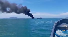 Panic as three huge fishing ships hit by fire at sea near Panama Canal
