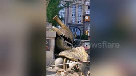 Car damaged after elephant sculpture collapses in China