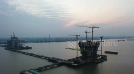 Changtai Yangtze River Bridge Construction In Taizhou, Jiangsu, China