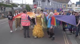 Christian leafletting group are challenged and advised by Officers of Devon and Cornwall police at the entrance to a Cornwall Pride event at Newquay Killacourt.