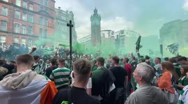 Thousands of Celtic fans celebrate title win with flares and fireworks in Glasgow