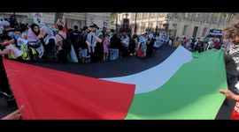 Huge Palestinian flag waved outside Downing Street during pro-palestine rally