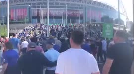 Chelsea fans on their way to the Wembley stadium ahead of the FA Cup Final game with Liverpool FC