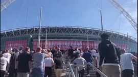 Chelsea fans on their way to the Wembley stadium ahead of the FA Cup final game with Liverpool FC