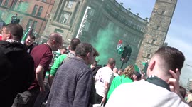 uncut footage of celtic fans take over glasgow cross area to celebrate championship win