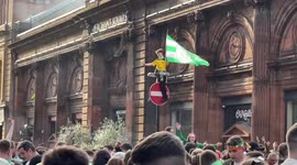 Central Glasgow is filled with rubbish as Celtic fans carry on title celebrations