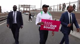 New York City Mayor Adams marches across Brooklyn Bridge during abortion rights protest