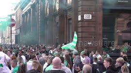Celtic fans take over Glasgow Cross and merchant city to celebrate championship win, all the clips in hd