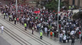 Al Nakba Free Palestine march at Sydney Town Hall viewed from above