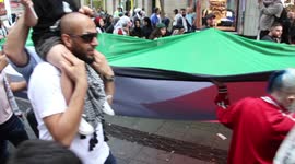 Protesters march along Pitt Street in support of Palestine as part of the Al Nakba day rally