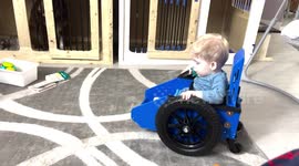 US toddler with spina bifida has mastered the use of his tiny wheelchair