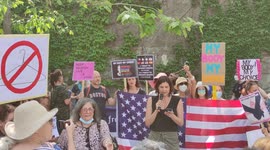 Abortion law in US (Roe VS Wade). Demo in Paris, Eiffel Tower, Trocadero, France. 15 may 2022, 15h.