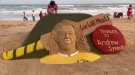 Sudarsan Pattnaik creates sand art sculpture in honour of cricketer Andrew Symonds