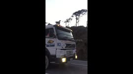 Amazing truck pulling power up Stockton hill at Granity in New Zealand