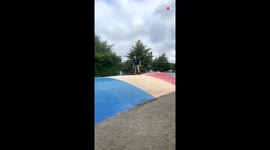 ''Flipping Fail!' Guy SMASHES THROUGH bouncing pillow after failed flip attempt '