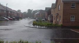 Heavy rain in Harrogate housing estate North Yorkshire UK