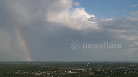 Drone shows multiple Rainbows brightening the sky in Pennsylvania