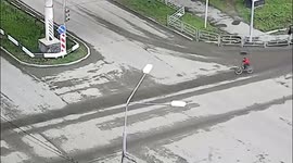 The moment of an accident with a child cyclist at the intersection of streets