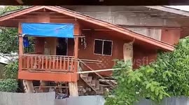 House collapses after flood erodes foundation during rainstorm Thailand