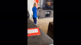 'Girl gets knocked over while playing with competitive doggo '