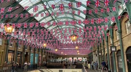 Thousands of Union Jacks in Covent Garden for the Platinum Jubilee, London UK