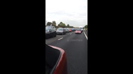 Gridlock on M55 Blackpool - people on motorway