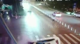 Car crashes into light pole when avoiding jaywalker