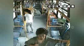 Woman jumps out of bus on the road