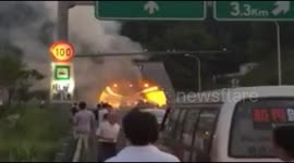 Massive fire after collision in China tunnel
