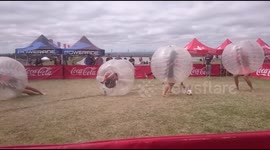 Player breaks leg horribly during bubble football match