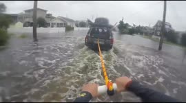 Street Surfing in flooded Delaware after Hurricane Joaquin