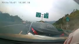 Rear-ending crash after sudden stop on highway