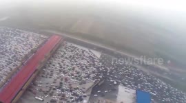 Drone captures insane gridlock on 50-lane Chinese motorway