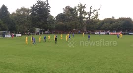 Amazing long range goal from 70-yards (inside own half)