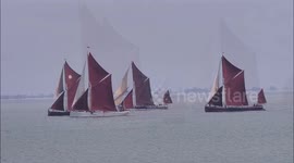 Thames sailing barges compete in historic Medway Barge Match in Kent, UK