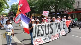 Paris: annual March for Jesus. 13h30. From Place Felix Eboue to Place de la Republique, France. 21 may 2022.
