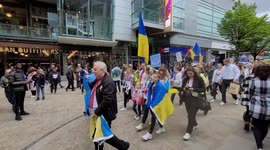 Pro Ukraine Protest Walks Down Market Street In Manchester, England