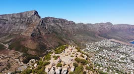 Aerial View of Table Mountain and Lions Head in Cape Town, South Africa
