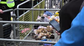 Protesters throw cuddly toys at Downing Street against COVID-19 vaccination for children