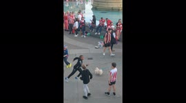 Chihuahua dog joins game of football in Trafalgar Square as Sunderland fans celebrate promotion to the Championship