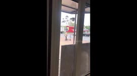 Scooter-booter! Grumpy old man spotted kicking over electric vehicles