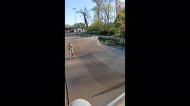 'Talented skater girl botches the soul grind on a mini ramp 
'