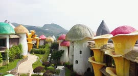 Drone footage shows trippy mushroom-themed hotel in southwestern China